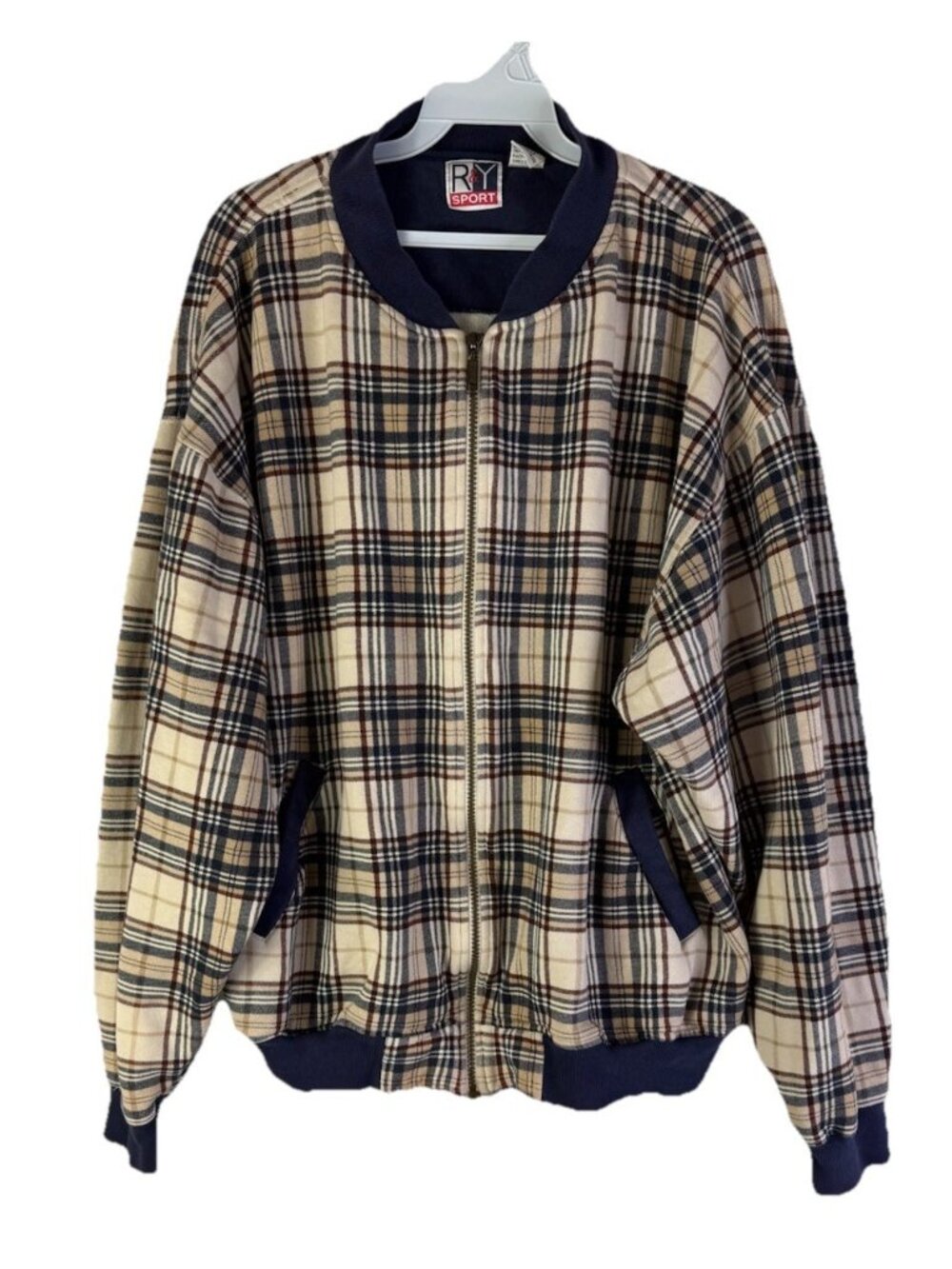 Vintage 90s Streetwear Rainbow Plaid Bomber Sweatshirt Jacket
